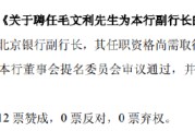 紫微排盘北京银行：同意聘任毛文利为副行长